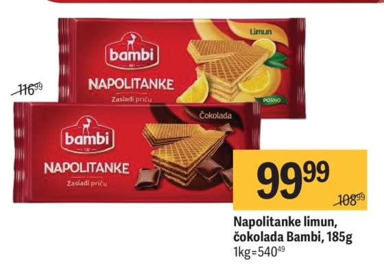 Napolitanke limun, čokolada Bambi, 185g