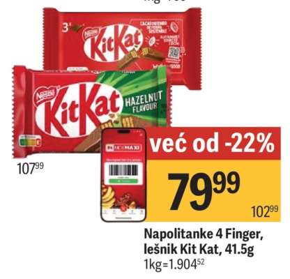 Napolitanke 4 Finger, lešnik Kit Kat, 41,5g