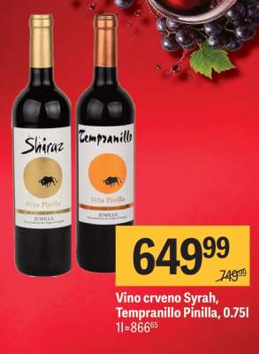 Vino crveno Syrah Tempranillo Pinilla 0.75l