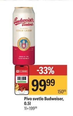 Pivo svetlo Budweiser, 0.5l