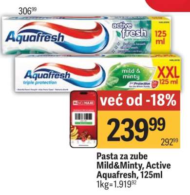 Pasta za zube Mild&Minty, Active Aquafresh, 125ml