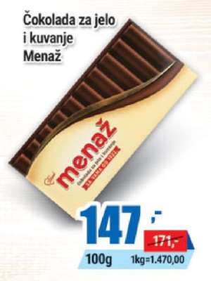 Čokolada za jelo i kuvanje Menaž