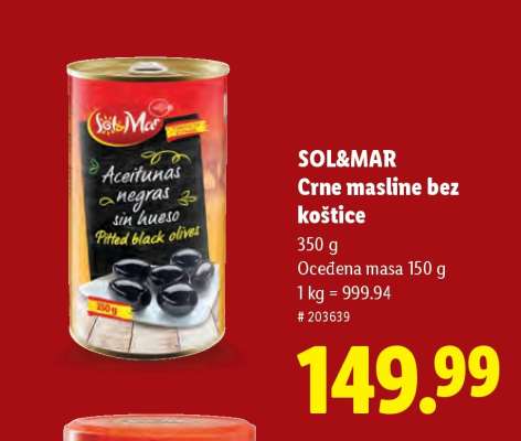 SOL&MAR Crne masline bez koštice
