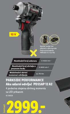 PARKSIDE PERFORMANCE Aku udarni odvijač PDSSAP 12 A2