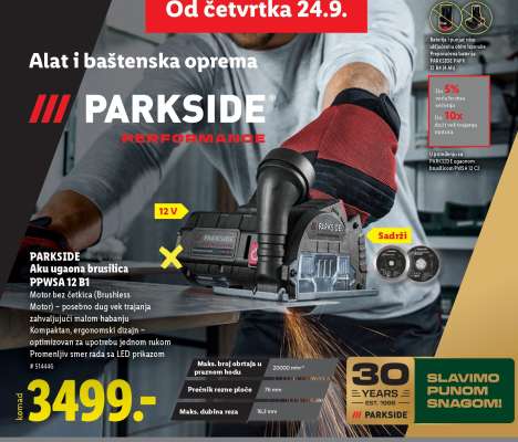 PARKSIDE Aku ugaona brusilica PPWSA 12 B1