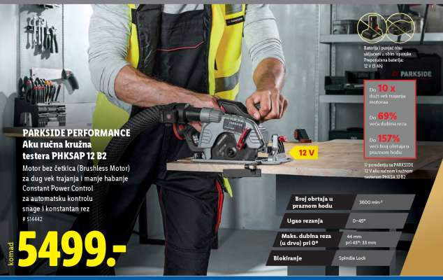 PARKSIDE PERFORMANCE Aku ručna kružna testera PHKSP 12 B2