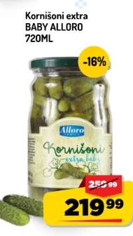 Kornišoni Extra Baby Alloro 720ml