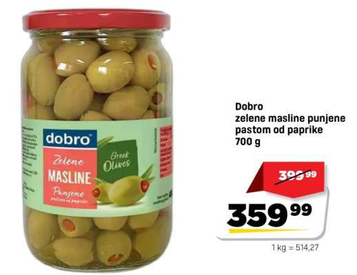 Dobro zelene masline punjene pastom od paprike 700 g