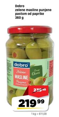 Dobro zelene masline punjene pastom od paprike 360 g