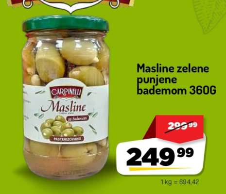 Masline zelene punjene bademom 360g