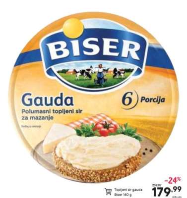 Topljeni sir gauda Biser 140 g