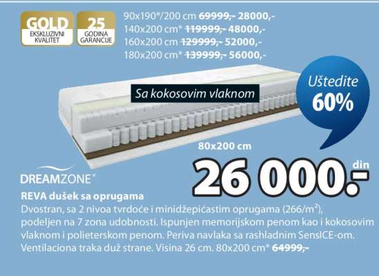 DREAMZONE REVA dušek sa oprugama
