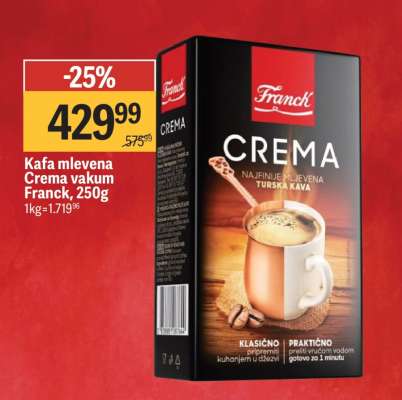 Kafa mlevena Crema vakum Franck, 250g