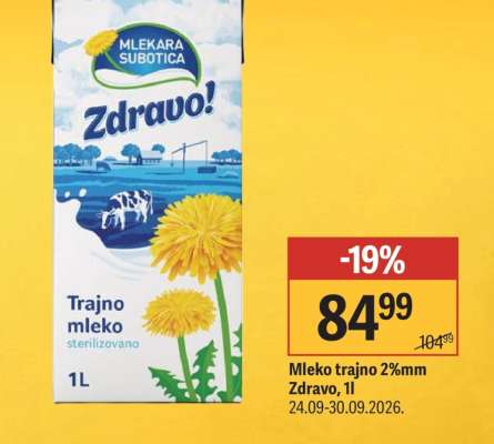 Mleko trajno 2%mm Zdravo, 1l
