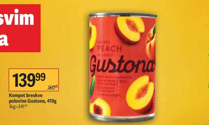 Kompot broskve polovine Gustona, 410g