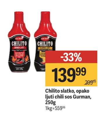 Chilito slatko, opako ljuti chili sos Gurman, 250g