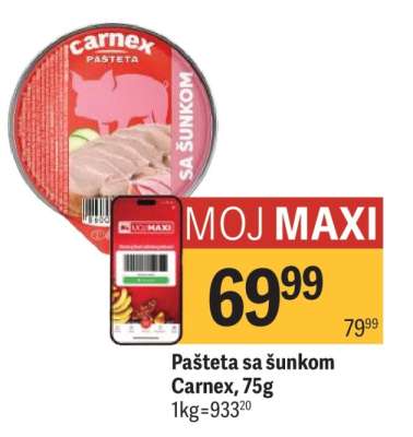 Pašteta sa šunkom Carnex, 75g