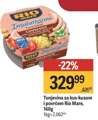 Tunjevina sa kus-kusom i povrćem Rio Mare, 160g