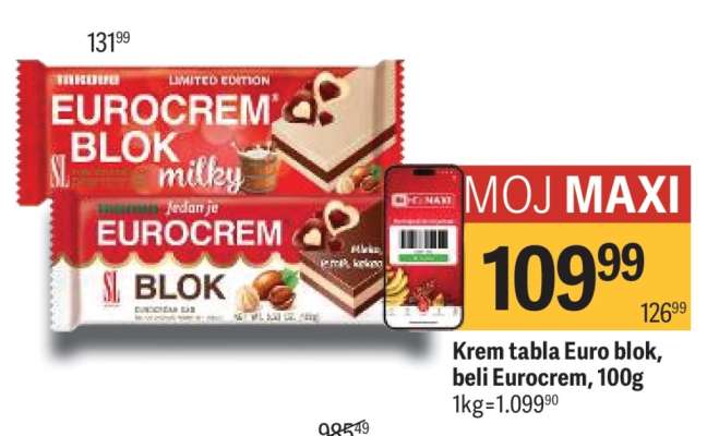 Krem tabla Euro blok, beli Eurocrem, 100g