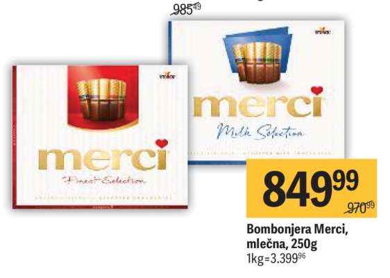 Bombonjera Merci mlečna 250g