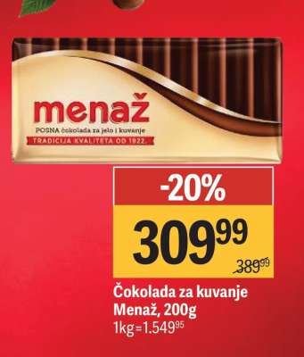 Čokolada za kuvanje Menaž 200g
