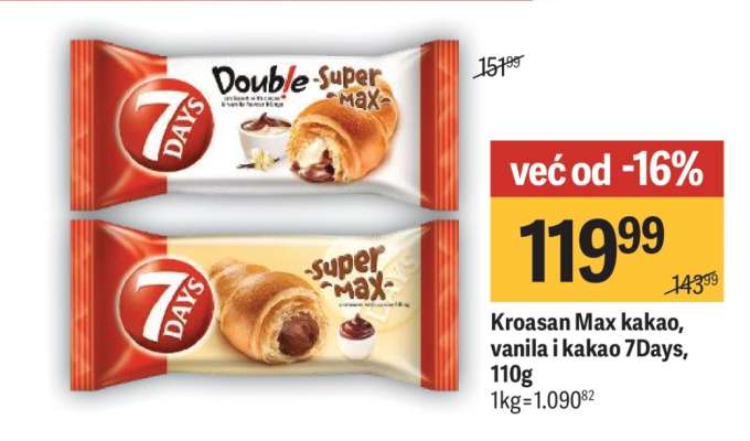 Kroasan Max kakao, vanila i kakao 7Days, 110g