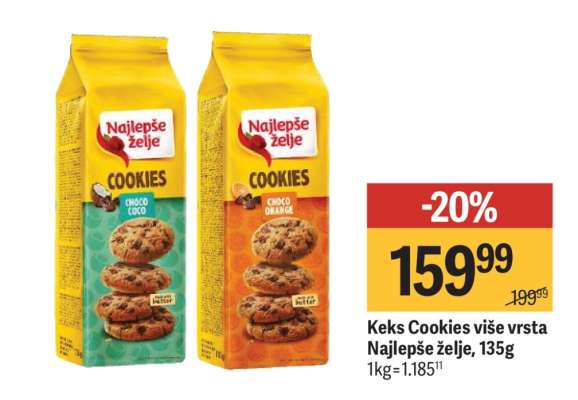 Keks Cookies više vrsta Najlepše želje, 135g