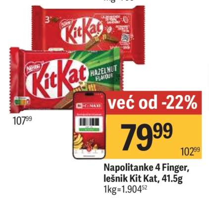 Napolitanke 4 Finger, lešnik Kit Kat, 41,5g