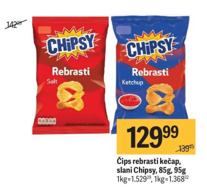 Čips rebrasti kečap, slani Chipsy, 85g, 95g