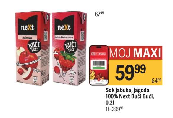Sok jabuka, jagoda 100% Next Bući Bući, 0.2l