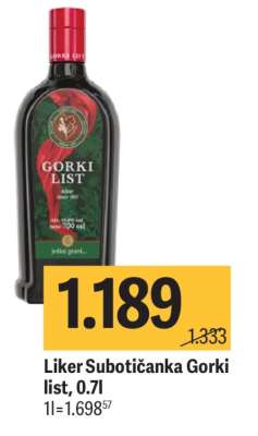 Liker Subotičanka Gorki List, 0.7l