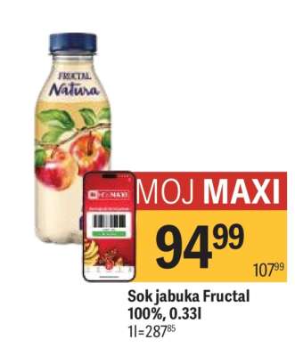 Sok jabuka Fructal 100%, 0.33l