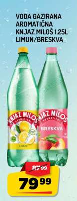 Voda gazirana aromatična Knjaz Miloš 1.25L limun/breskva