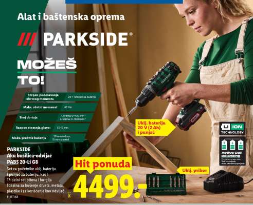 PARKSIDE Aku bušilica-odvijač PABS 20-Li G8