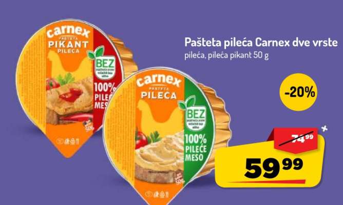 Pašteta pileća Carnex dve vrste