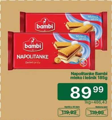 Napolitanke Bambi mleko i lešnik 185g