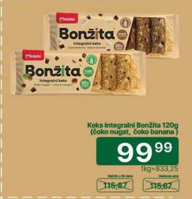 Keks integralni Bonžita 120g (čoko nugat, čoko banana)