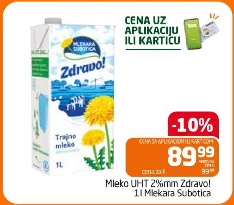 Mleko UHT 2%mm Zdravo! 1l Mlekara Subotica