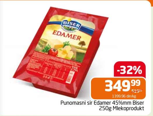 Punomasni sir Edamer 45%mm Biser 250g Mlekoprodukt