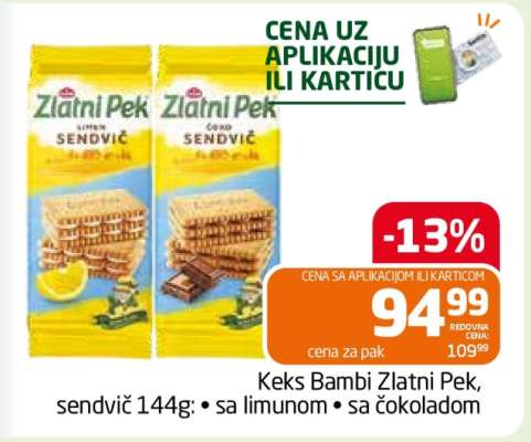 Keks Bambi Zlatni Pek, sendvič 144g