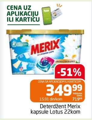 Deterdžent Merix kapsule Lotus 22kom