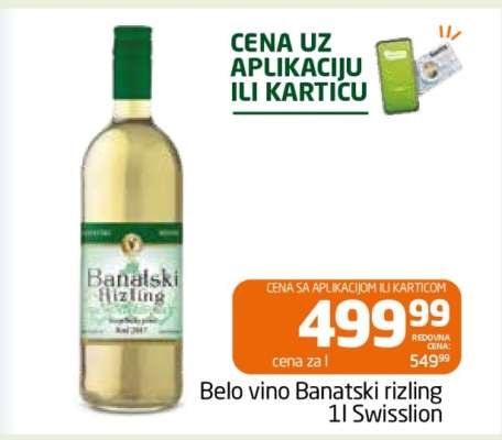Belo vino Banatski rizling 1l Swisslion