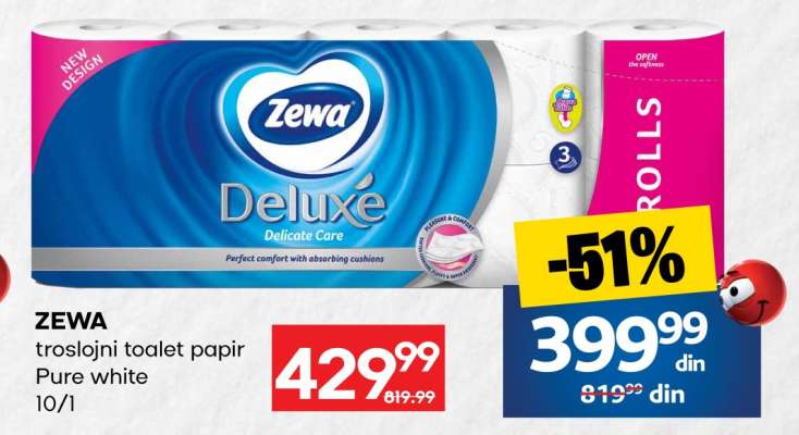 ZEWA troslojni toalet papir Pure white 10/1
