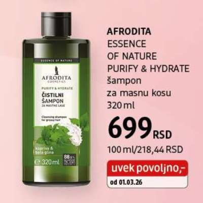 AFRODITA ESSENCE OF NATURE PURIFY & HYDRATE šampon