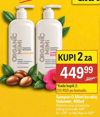 Šampon O.Mimi keratin, Volumen, 400ml