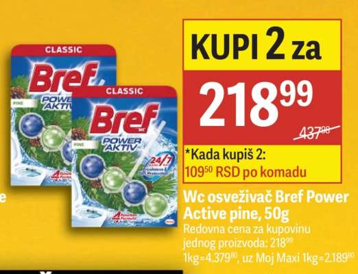 Wc osveživač Bref Power Active pine 50g