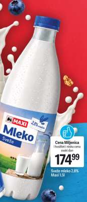 Svěže mléko 2.8% Maxi, 1.5l