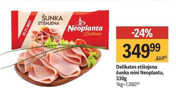 Delikates stisnjena šunka mini Neoplanta, 330g
