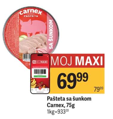 Pašteta sa šunkom Carnex, 75g