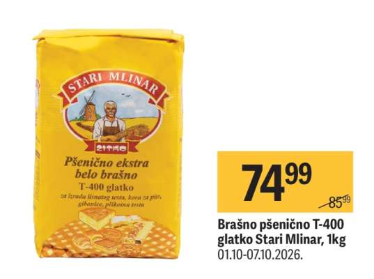 Brašno pšenično T-400 glatko Stari Mlinar, 1kg